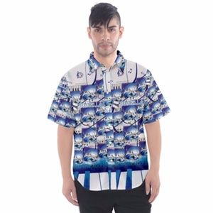 Blue Noneillah Music Note Button Up Men Shirt